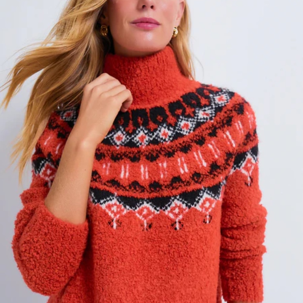 Tuckernuck Red Boucle Emmett Fair Isle Turtleneck